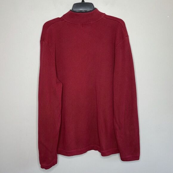 EDDIE BAUER Sweater Mens XL 1/4 Zip Red Ribbed Distressed Pullover Cotton - Picture 3 of 6